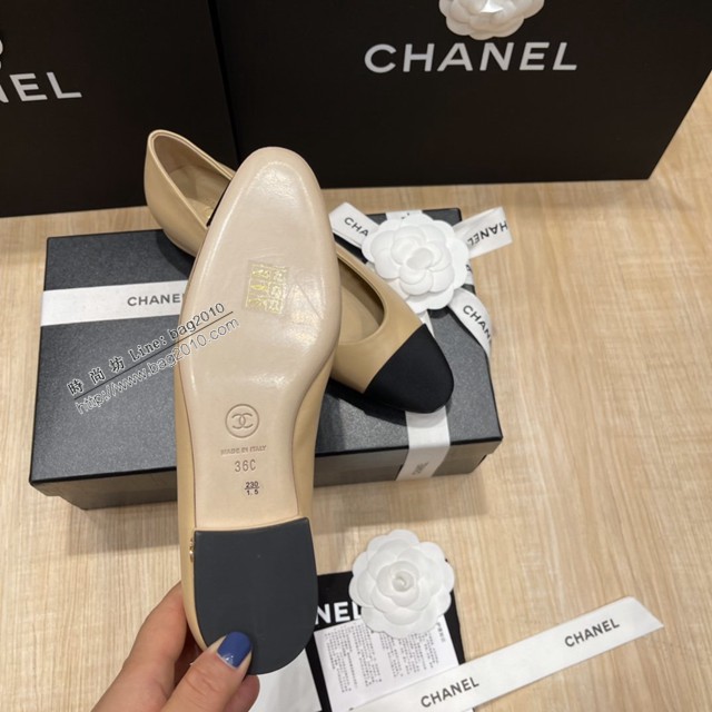 Chanel專櫃經典款女士拼色單鞋 香奈兒頂級版本平跟鞋高跟鞋 dx2597